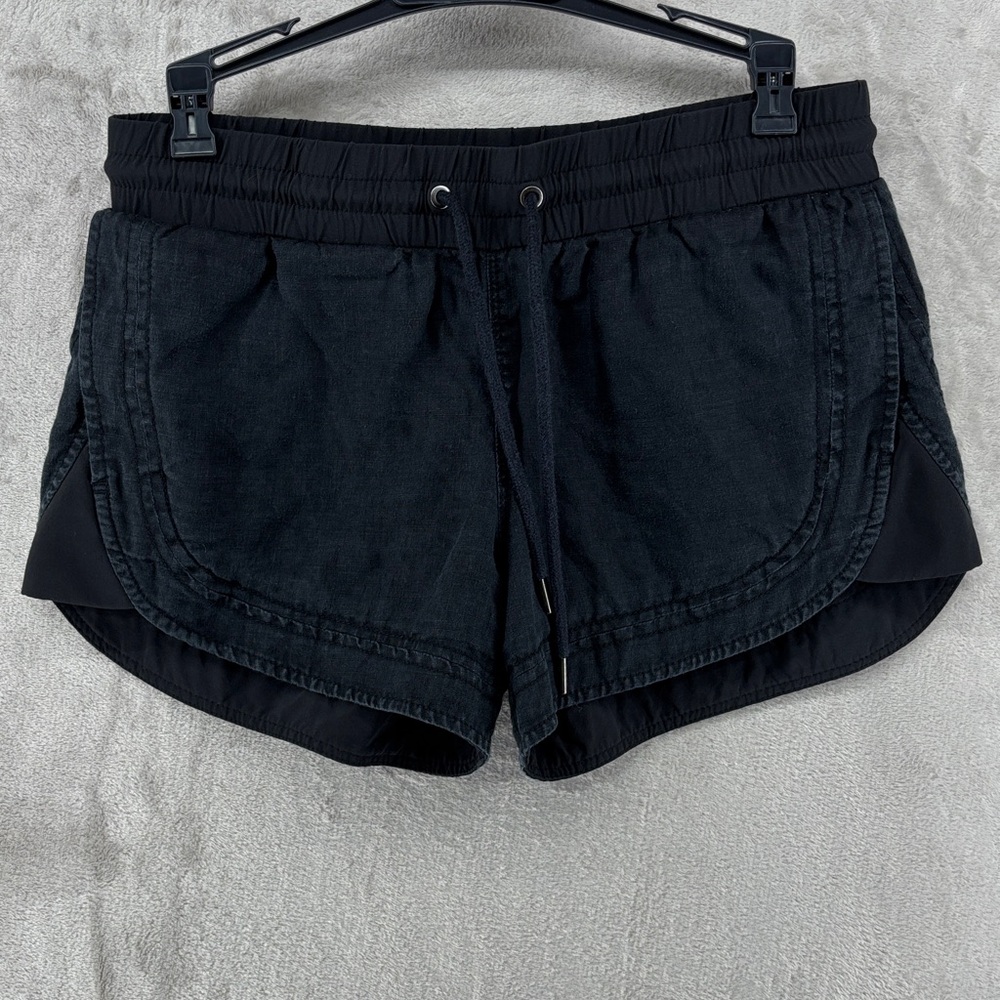 Athleta Beachside Bali Pull On Black Linen Shorts Size 2